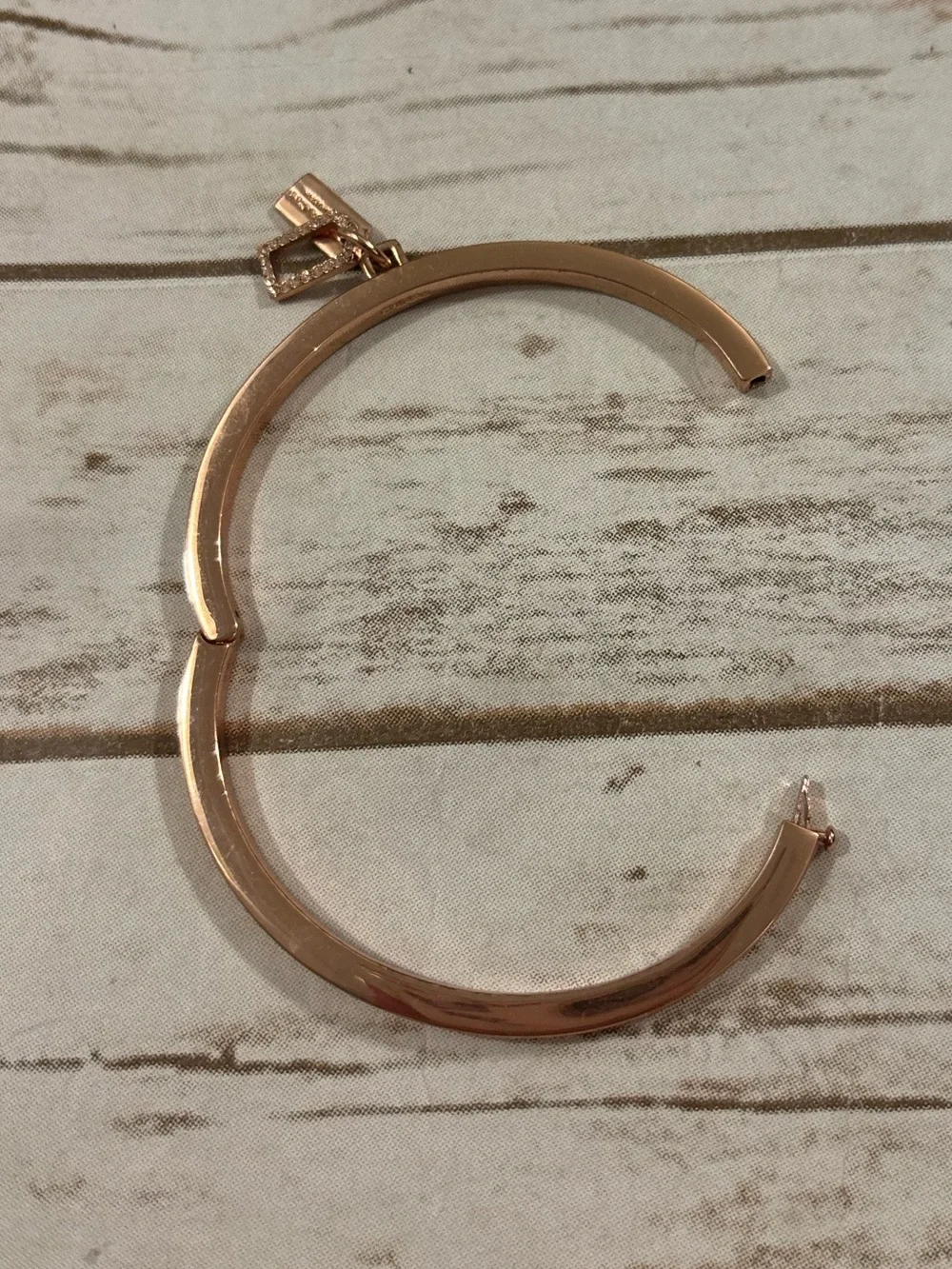 Coach Signature Pavé Bar Hinged Bangle Bracelet Rose Gold